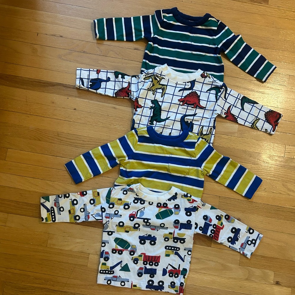 Set of 4 Long Sleeve Baby Shirts with Fun Prints